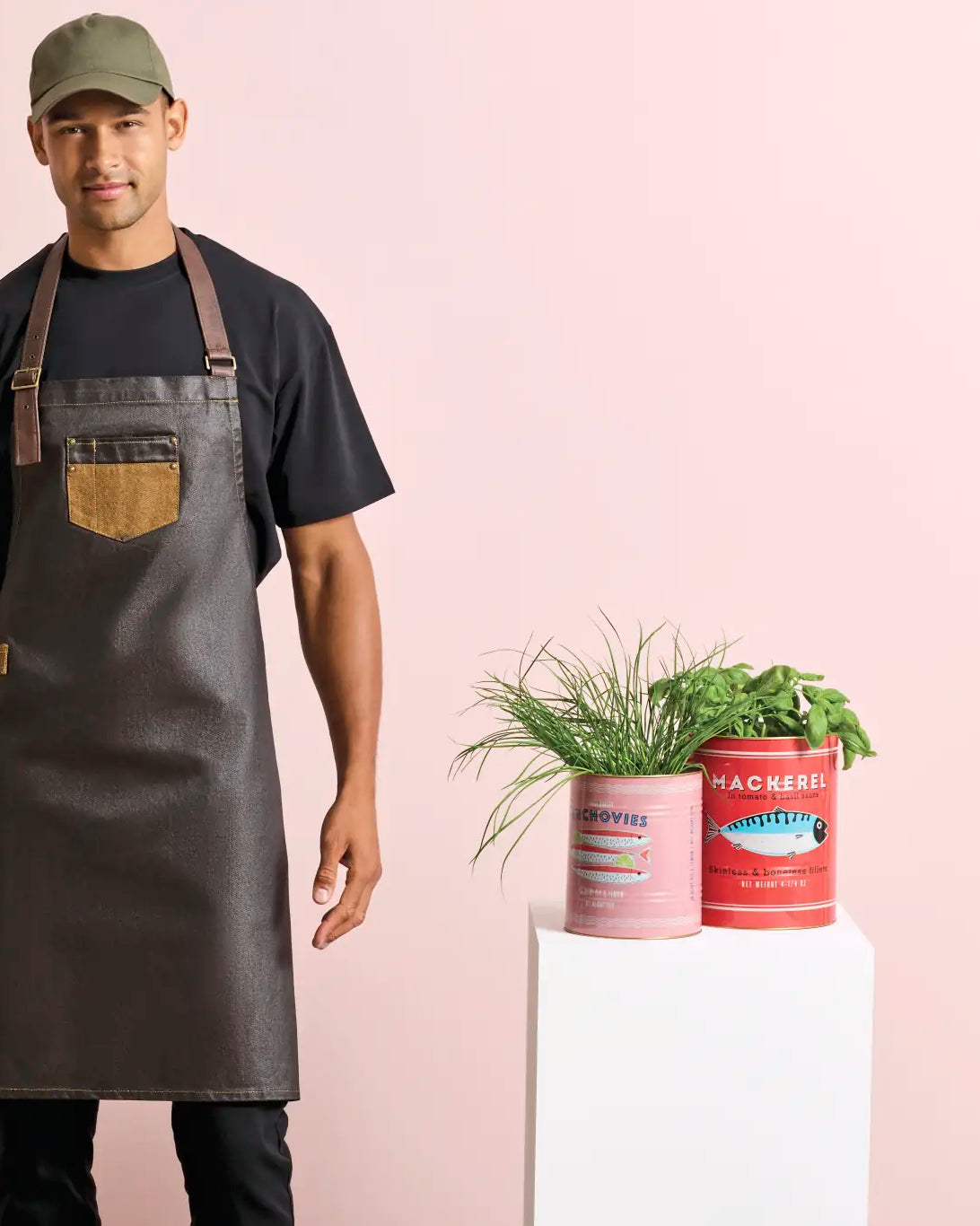 all-groups Division Waxed Look Denim Bib Apron With Faux Leather