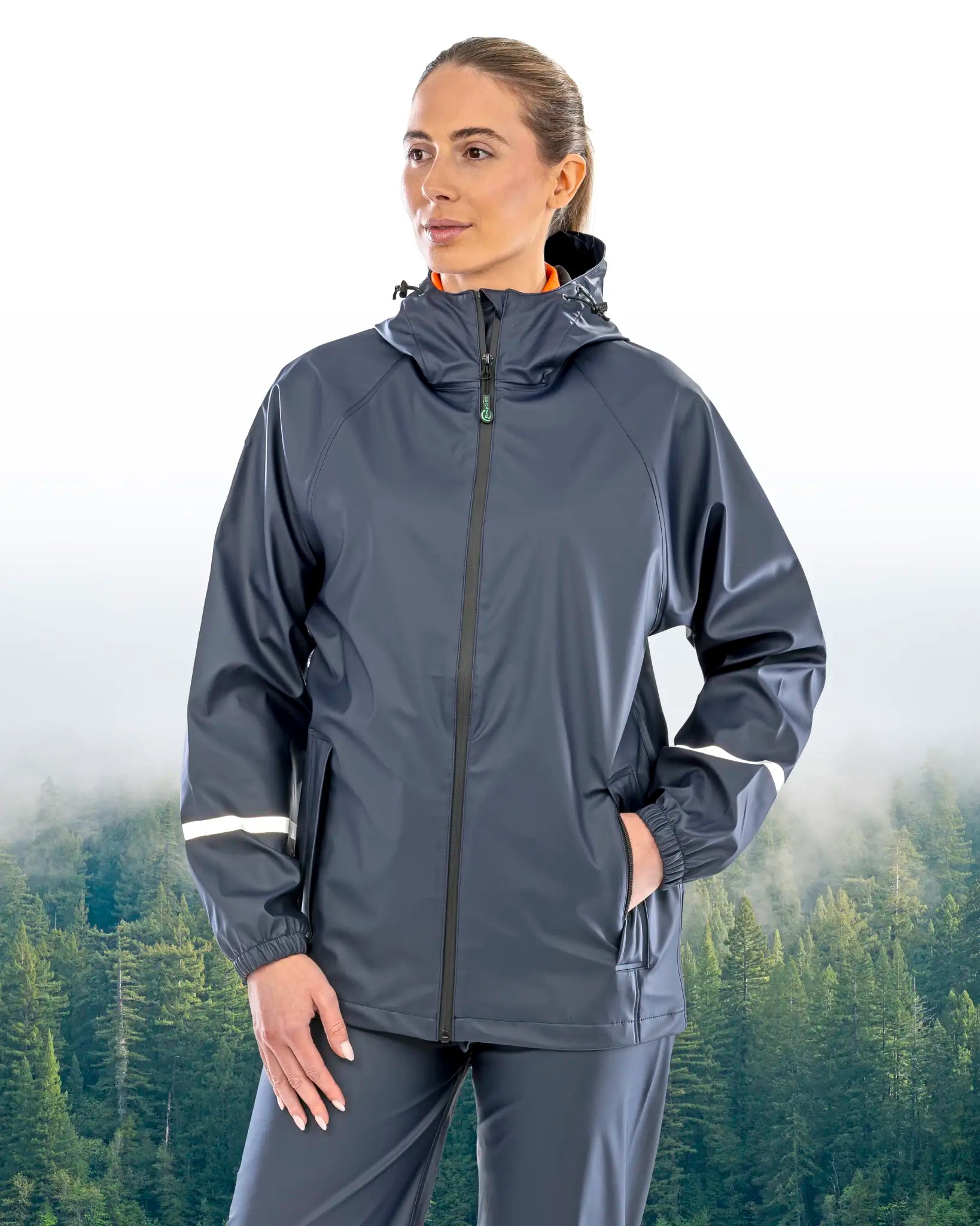 all-groups Men's Prism PU Waterproof Jacket with Reflective Bands Recycled Backing