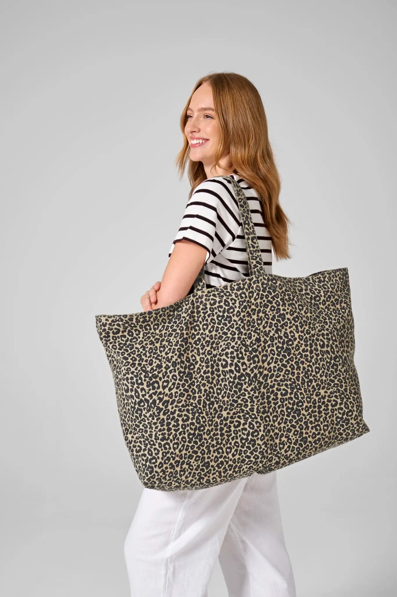all-groups Leopard Canvas Oversized Tote Bag