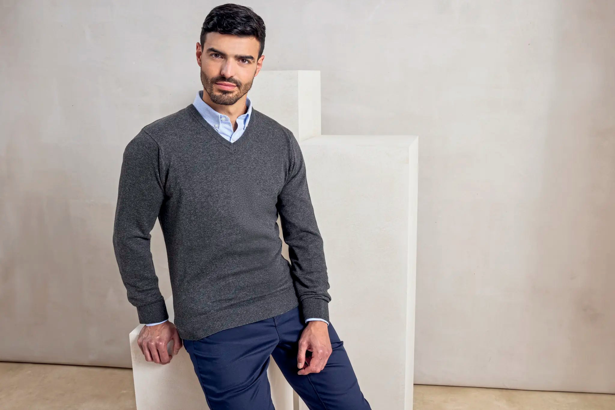 all-groups Men's V Neck Knitted Sweater